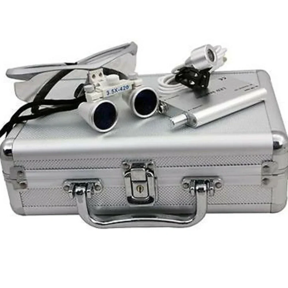 Kacamata Pembesar Loupes Binokuler 3.5 X 420 mm dengan Lampu LED Headband, untuk Pekerjaan Dekat