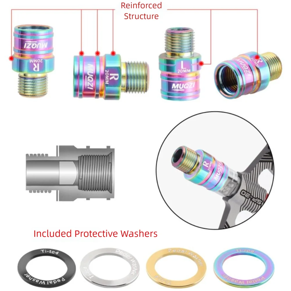 

1 Pair Titanium Alloy Pedal Extender 9/16 20MM Bike Pedal Axle Extenders Wear Resistant Stable Bike Pedals Adapters Spacers