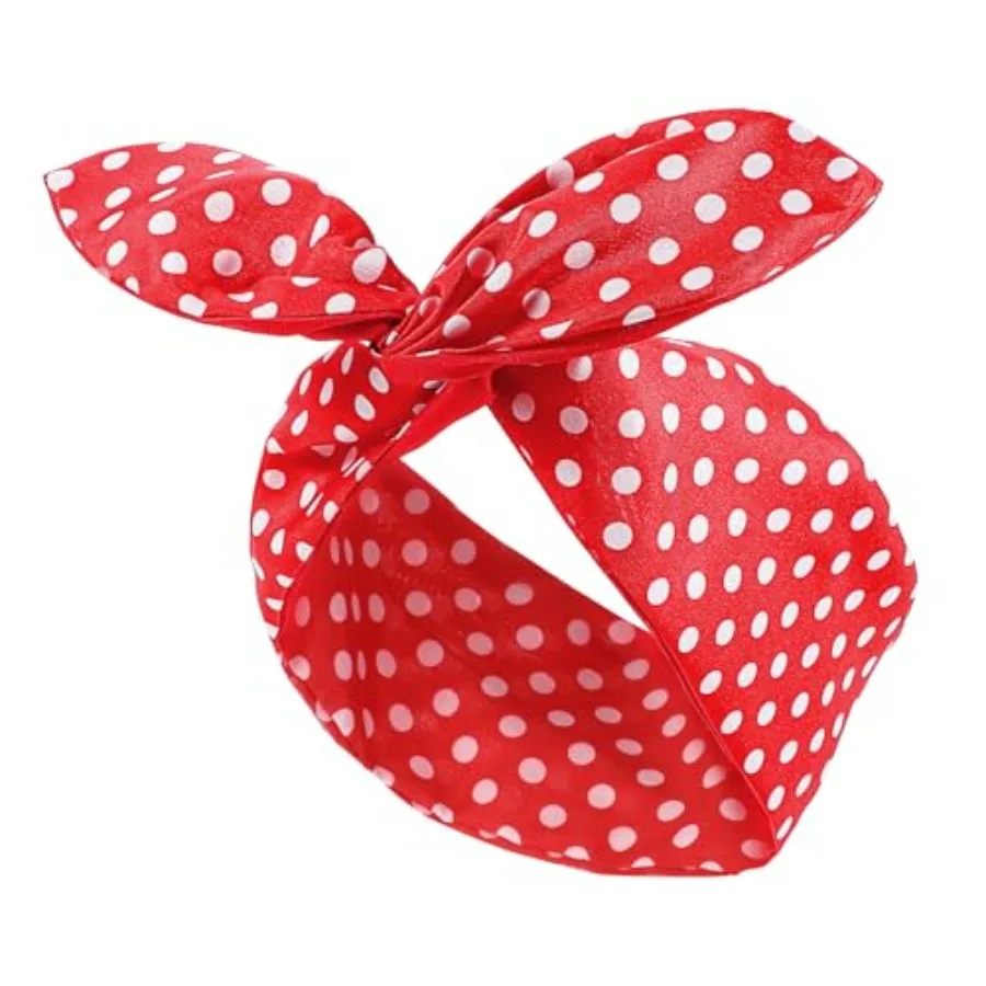

Red and White Polka Dot Bandana, Vintage Wired Hairband with Twist Bow, Wide Rosie the Riveter Headband Retro 50s Accessories f