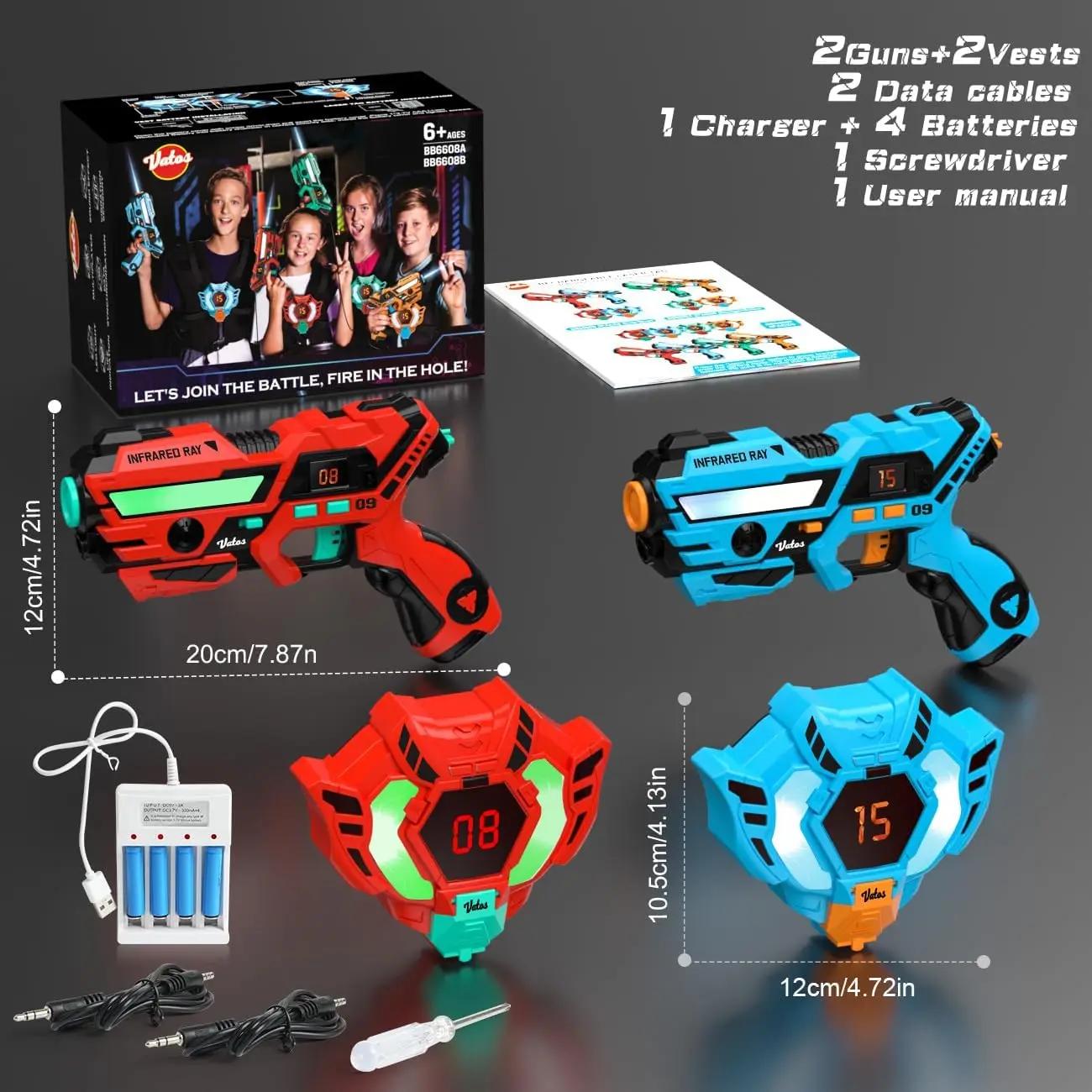 VATOS Laser Tag Guns 2x 4x Players Set Toy Real-time SYNC Pistol Shooting Game Indoor Outdoor Toy Party Christmas Gift For Kids image 3
