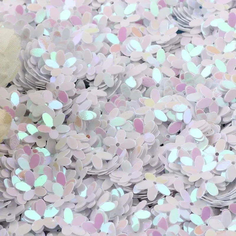Matte White Transparent Crystal Flower Sequins, 10mm