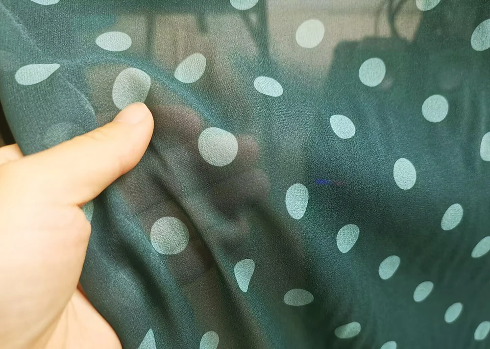 1 meter X 1.35 meter 100% Natural Silk Georgette Chiffon Fabric Polka Dots Deep Green