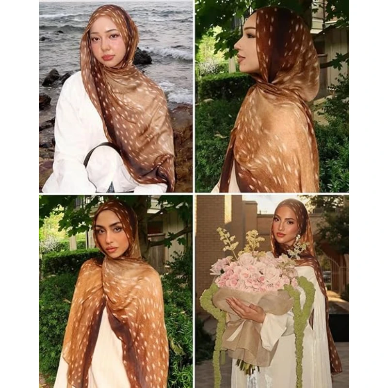 Bohemian Deer Print Hijabs Women Watercolour Shawl Soft Muslim Hijabs Modal Cotton Lightweight Wrap Autumn Headscarf Ramanda 3