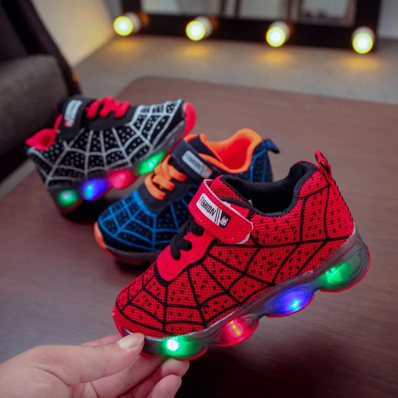 New Disney cartoon boys  Spider-Man cute Casual shoes with led light soft sports shoes for kids gift EU size 21-36