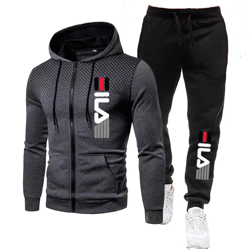 2-delige joggingpakken heren herfst lange mouw rits print hoody jas en lange joggingbroek mannelijke buitenshuis sport trainingspakken