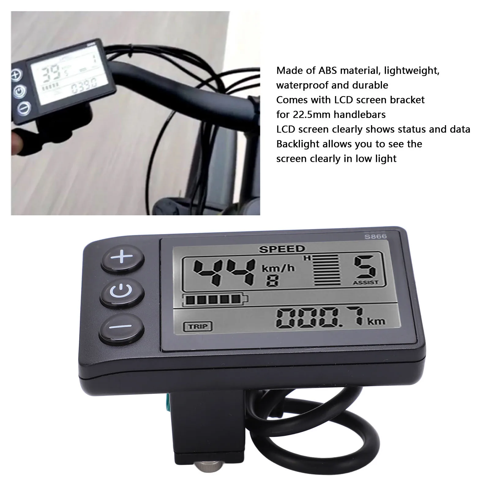 1pcs Electric S866 LCD Display Meter 24V 36V 48V Control Panel with Waterproof Plug Electric Bike LCD Display