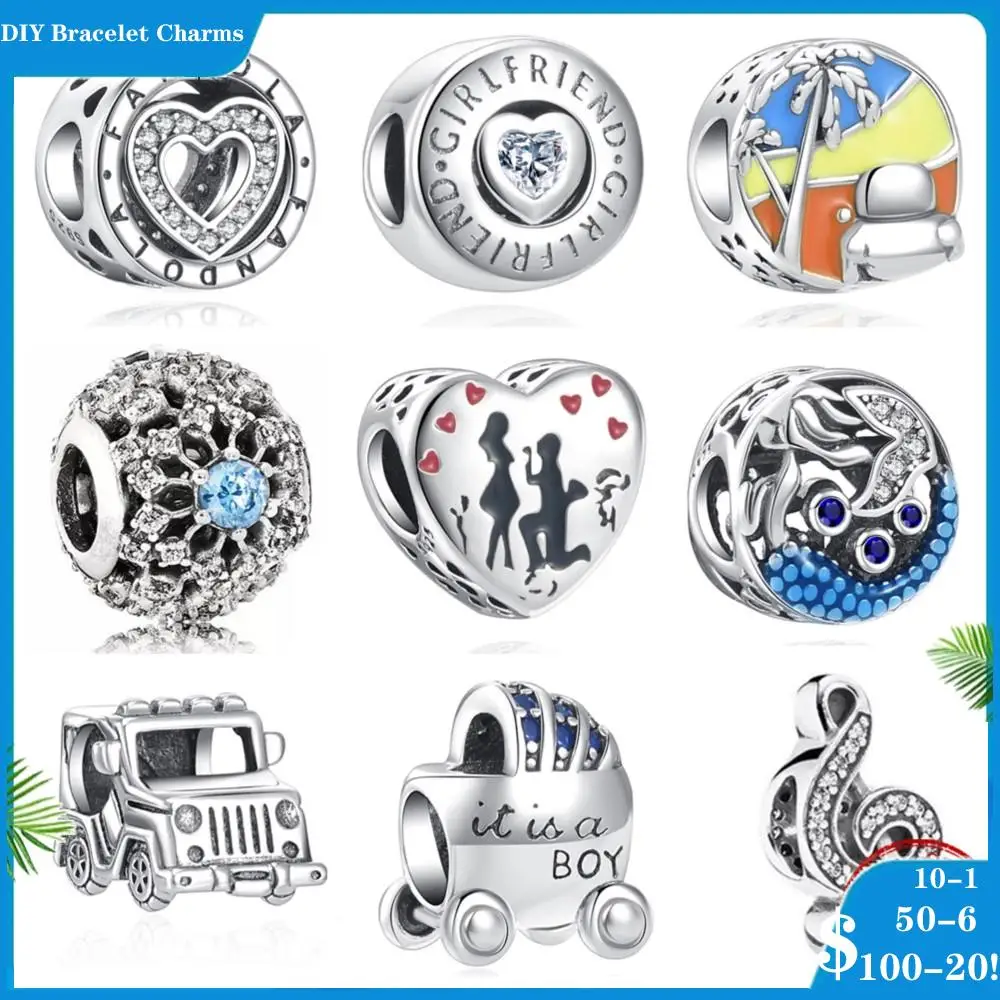 

New Silver 925 Charms Baby Carriage Note Car Mermaid Charm bead Fit Original Pandora Bracelet DIY Jewelry For Women