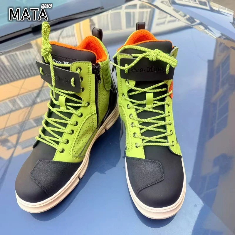 

Зеленые защитные ботинки для мотоциклистов, мужские и женские, новые повседневные дышащие спортивные кроссовки из микрофибры для мотокросса