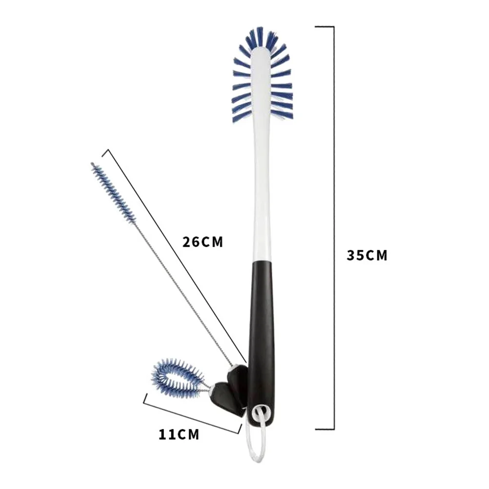 

Набор трехсекционных щеток для чистки с длинной ручкой для бутылок, соломинок, крышек, прочная нейлоновая щетина, нескользящая ручка, очиститель зазоров