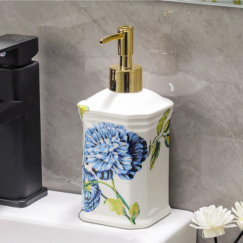 

Керамический дозатор лосьона для ванной комнаты, дозатор мыла для рук, пресс-тип мыла, художественный расписный цветок, дозатор жидкости, шампунь, гель для ванны, бутылки
