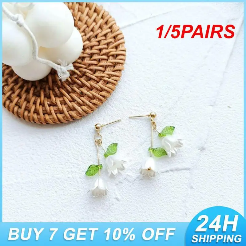 1/5PAIRS Broccoli Shape Suzuki Orchid Earrings Simple Jewelry Earrings Stud Earrings Acrylic Fringed Flower Earrings