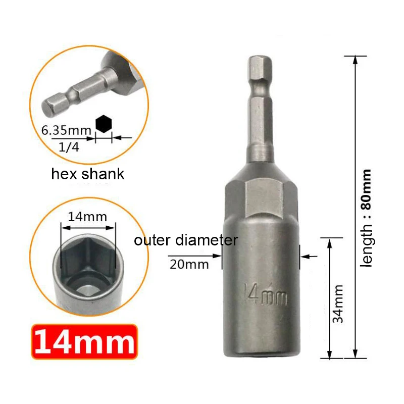 1pc 5.5mm-19mm Extra Deep Bolt Nut Driver Bit Set 1/4 inch 6.35mm Hex Shank Impact Socket Adapter Nut Setters for Power Tool