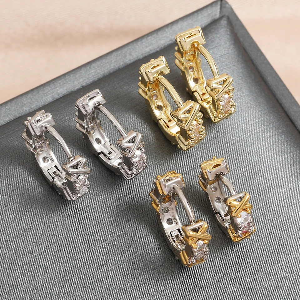 UILZ New Korea INS Gold Color Cross Hoop Earrings For Women Fashion Zircon Earring Daily Work Jewelry