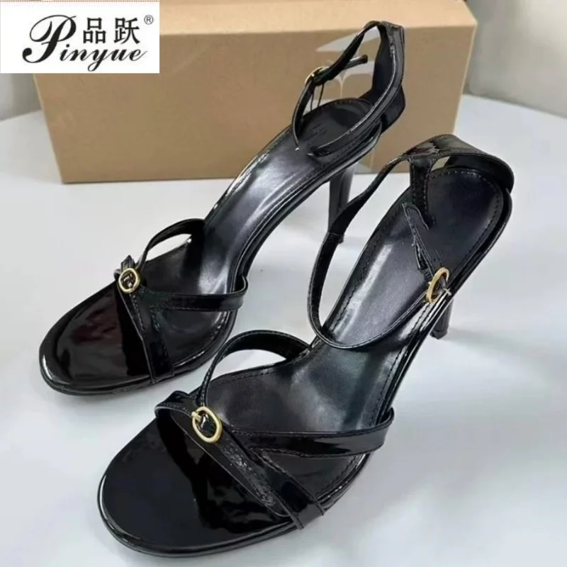 Women Sexy High Heel Shoe Women Anti Season Trend Slim Heel Sandals with One Button High Heel Sandals Luxury Women Shoes 35-42