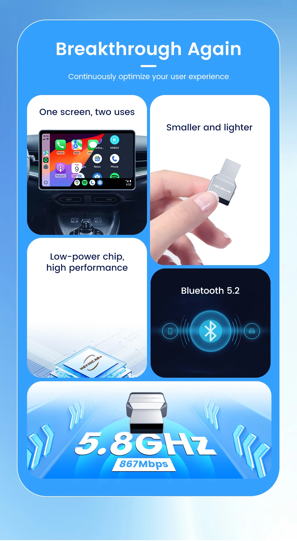 HEYINCAR Neuer 3.0 Mini Wireless Carplay Android Auto Adapter Plug & Play AI Box für VW Toyota Nissan Honda Benz Ford-Mehr – Detail 2