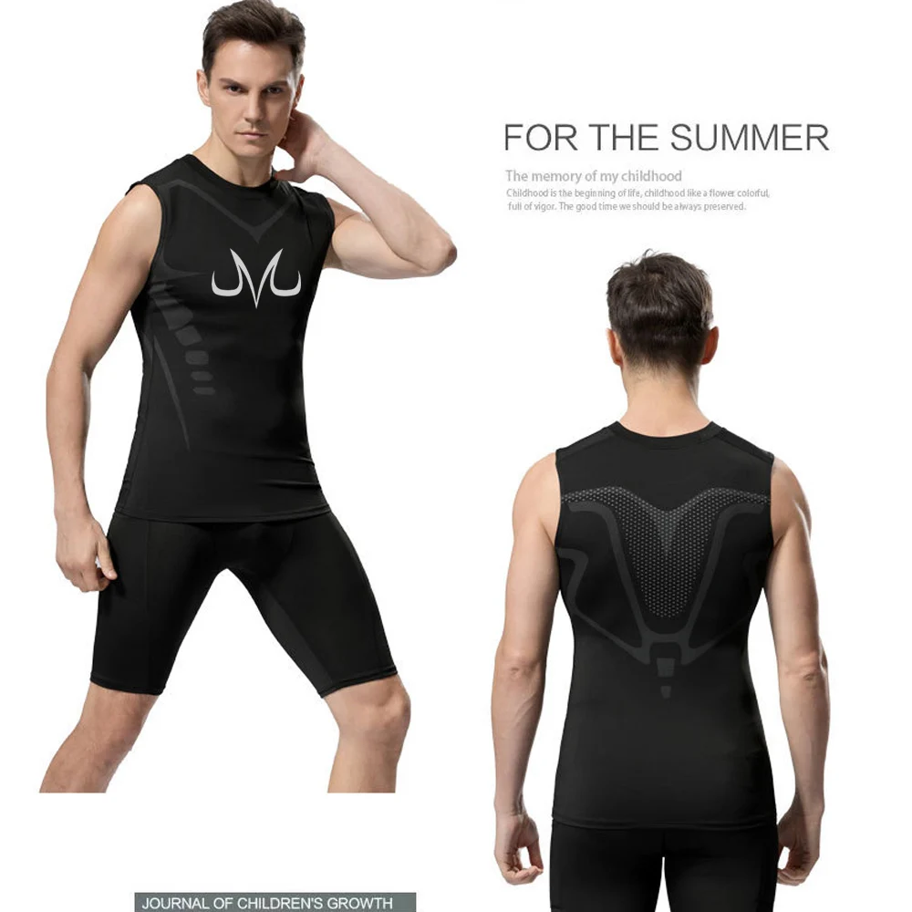 Compression Tank Top Men Gym Shirt Sleeveless Manga Anime Vest Shaping Quick Dry Workout Muscle Tight Top Breathable Summer Male