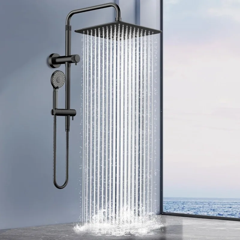 All Metal Rainfall Shower Heads with Handheld Combo - 10 Inch High Pressure Rain Shower Head 9 Modes Handheld Shower Head