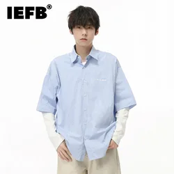 IEFB New Trendy Men's Shirts Casual Plaid Patchwork Contrast Color Lapel Embroidery Long Sleeve Loose Male Tops Autumn 9C7420