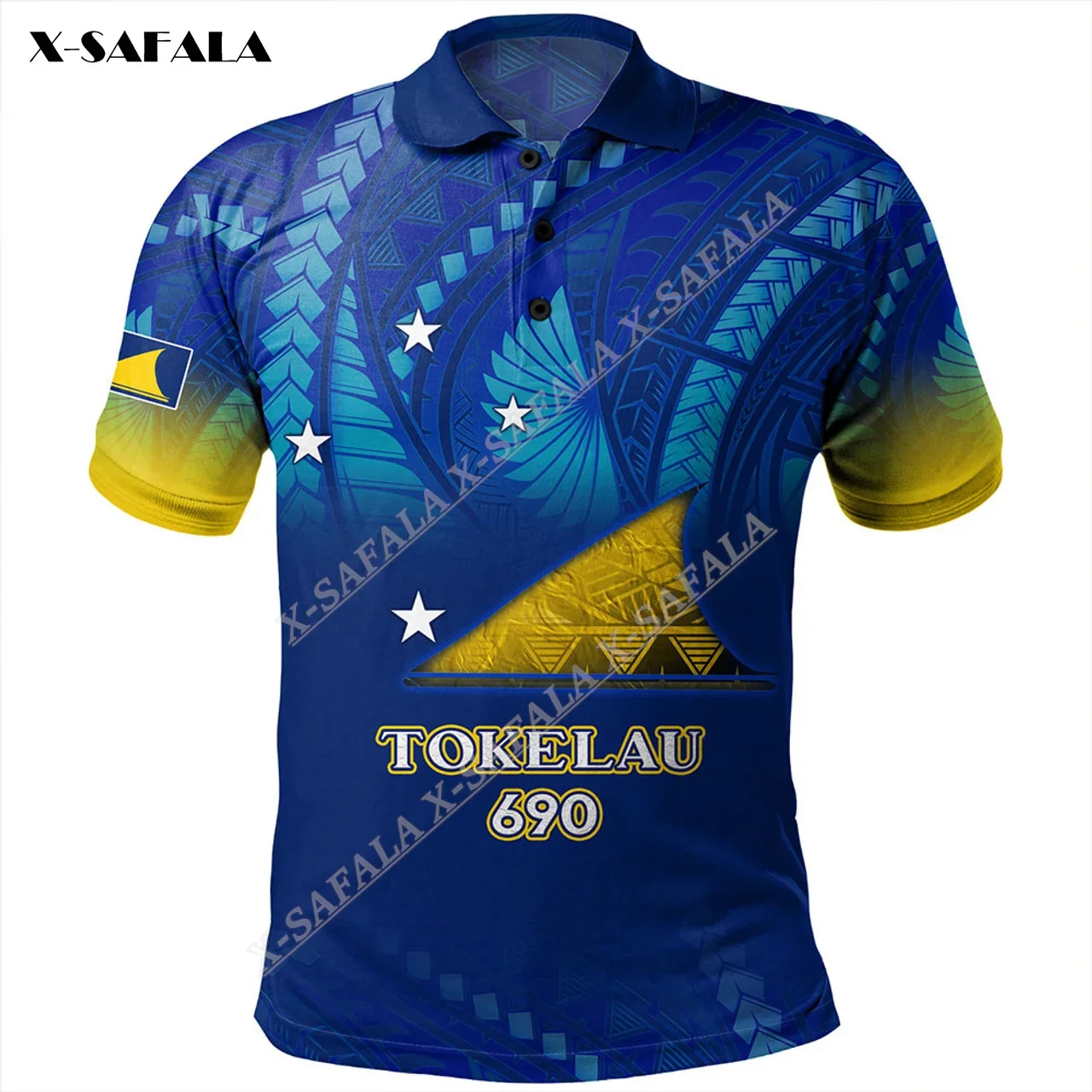 Tokelau Flag Color Traditional Patterns 3D Print Men Adult Thin Polo Shirt Collar Short Sleeve Breathable