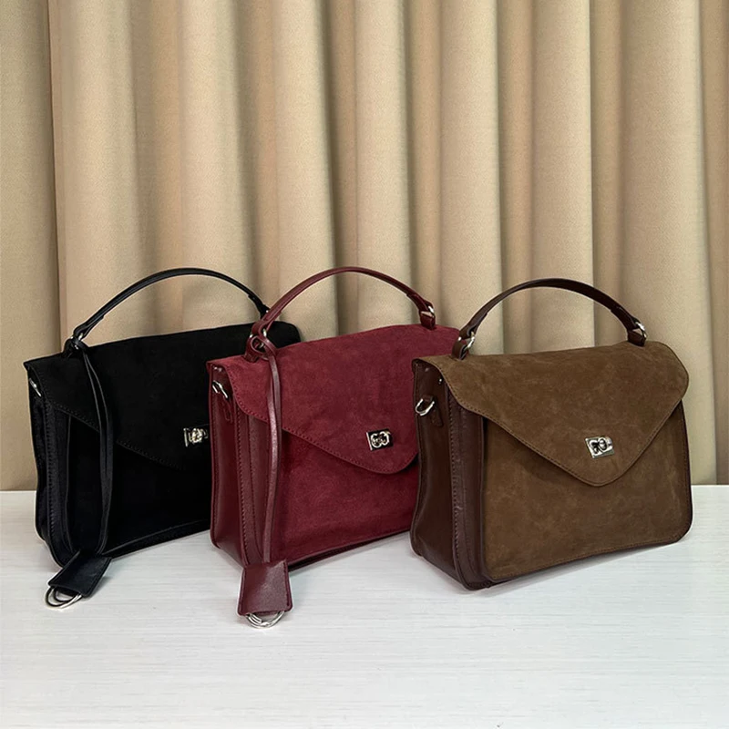 

Autumn Frosted Suede Shoulder Bag For Women 2024 Fashion Designer Commuting To Work Ladies Square Messenger Bag Female Handbag