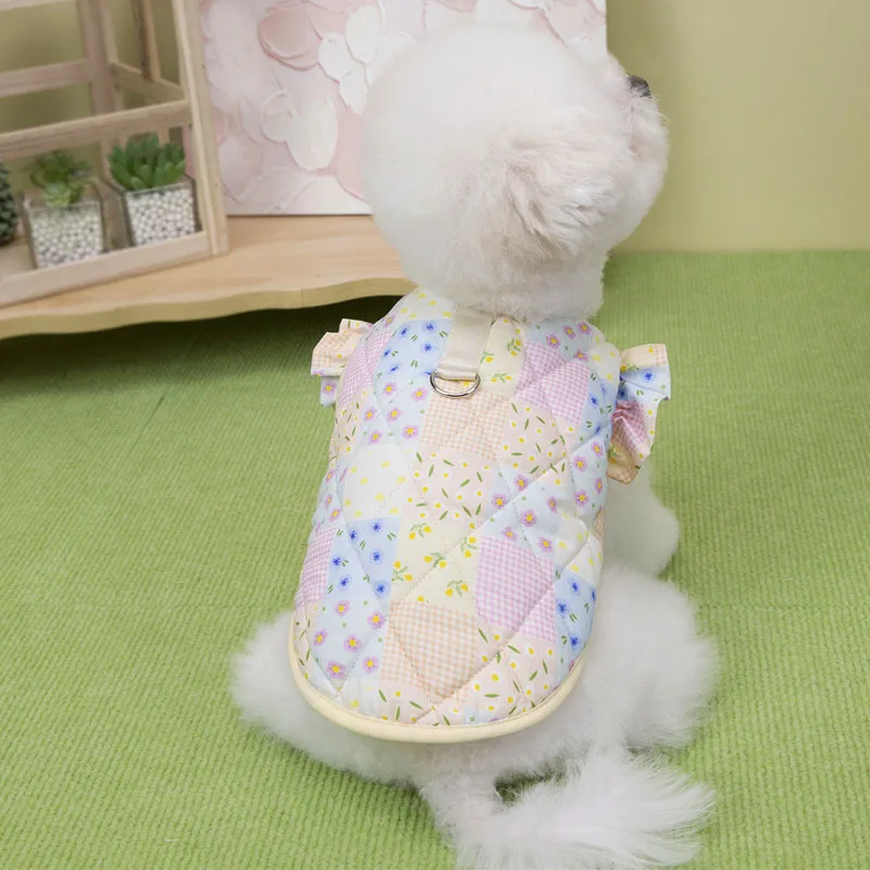 

Plaid Dog Clothes Winter Floral Female Costume Flying Sleeve Coat Jacket For Small Dogs Dachshund Chihuahua Puppy Vest Jacket XL