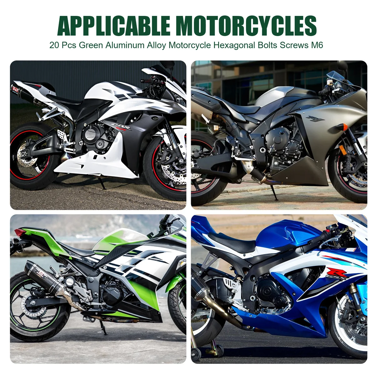RIRI 20 個グリーンアルミ合金オートバイ六角ボルトネジ M6