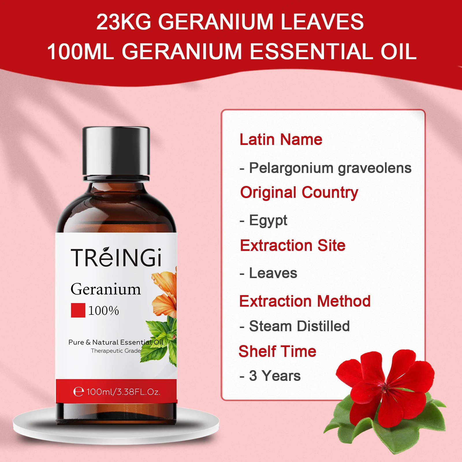 Pure Natural Geranium Essential Oil 100ml Diffuser Aroma Oil Frankincense Lavender Rose Sandalwood Lemon Cinnamon Tea Tree