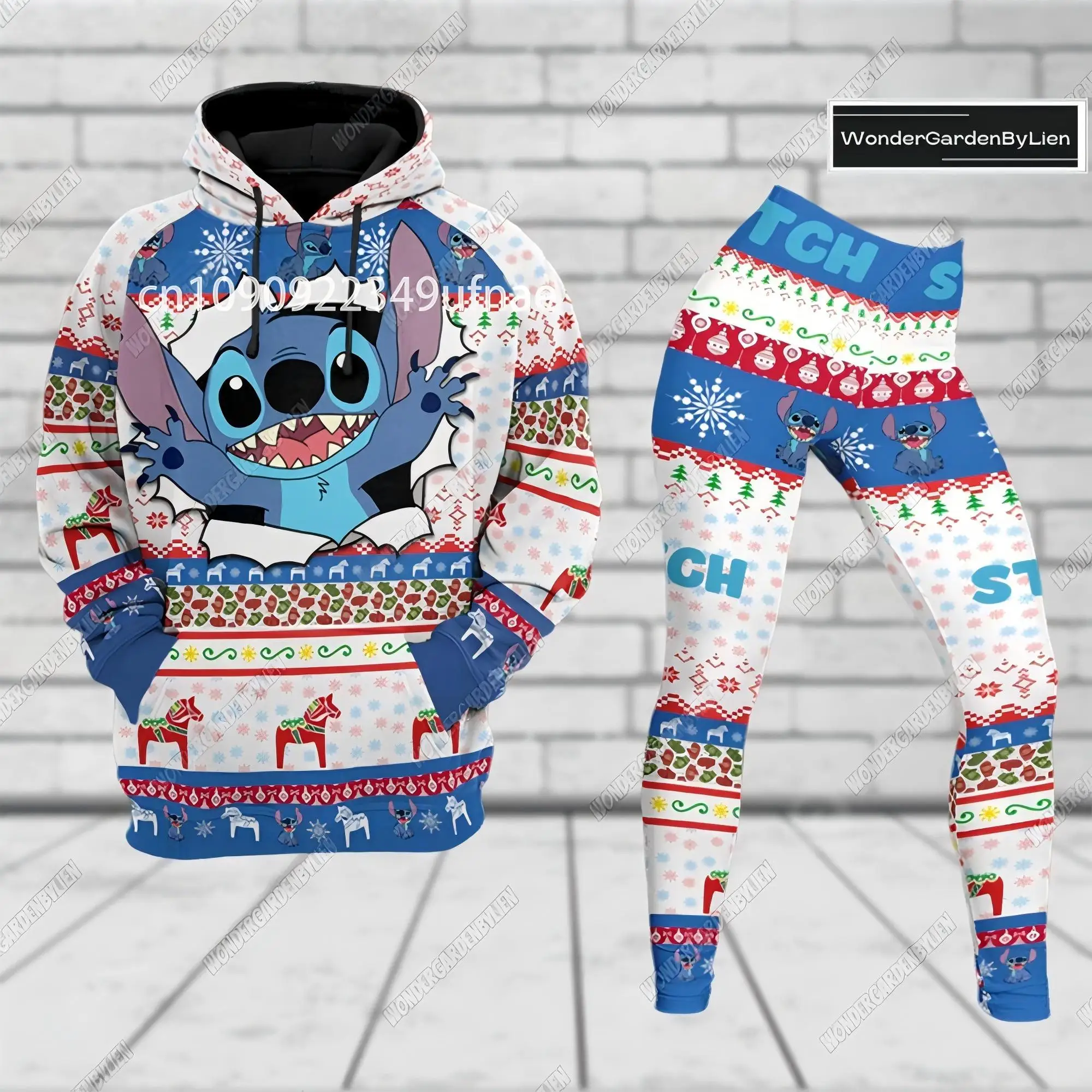 Disney Stitch 3D Hoodie Women Hoodie Set Stitch Yoga Pants Sweatpants Women Disney Yoga Hoodie Leggings Fashion Sports Set 2025