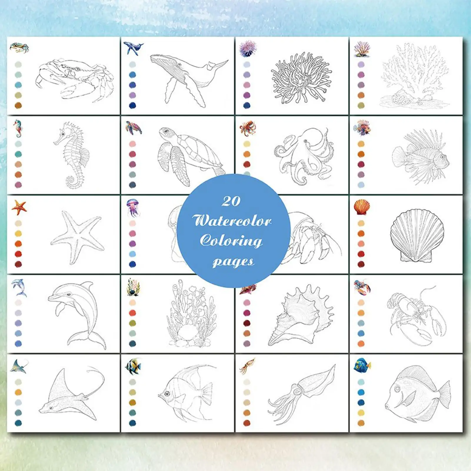 Watercolor Coloring Book for Beginners Painting Workbook with Guided Designs for Kids Teens Classroom Art Activity Home Reward