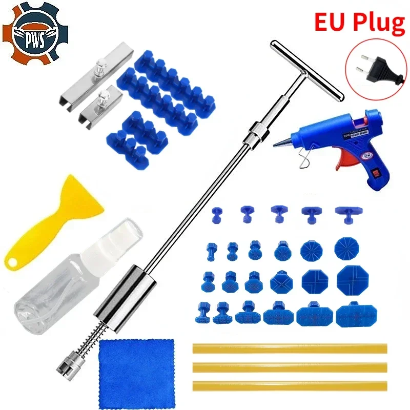 

Car Dent Repair Tools Puller Removal Kit EU Plug Slide Hammer Reverse Hammer Tool Body Suction Cup Adhesive Blue Glue Tabs