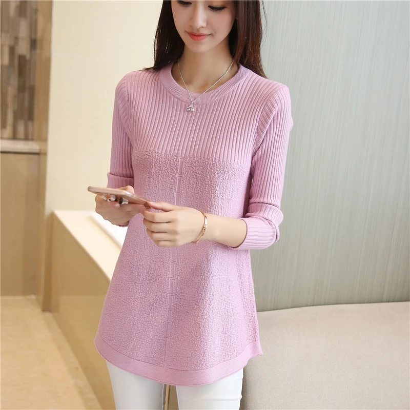 Spring Autumn New All-match Solid Color Knitting Pullovers Long Sleeve Solid Color O-neck Sweaters Office Elegant Women Clothing