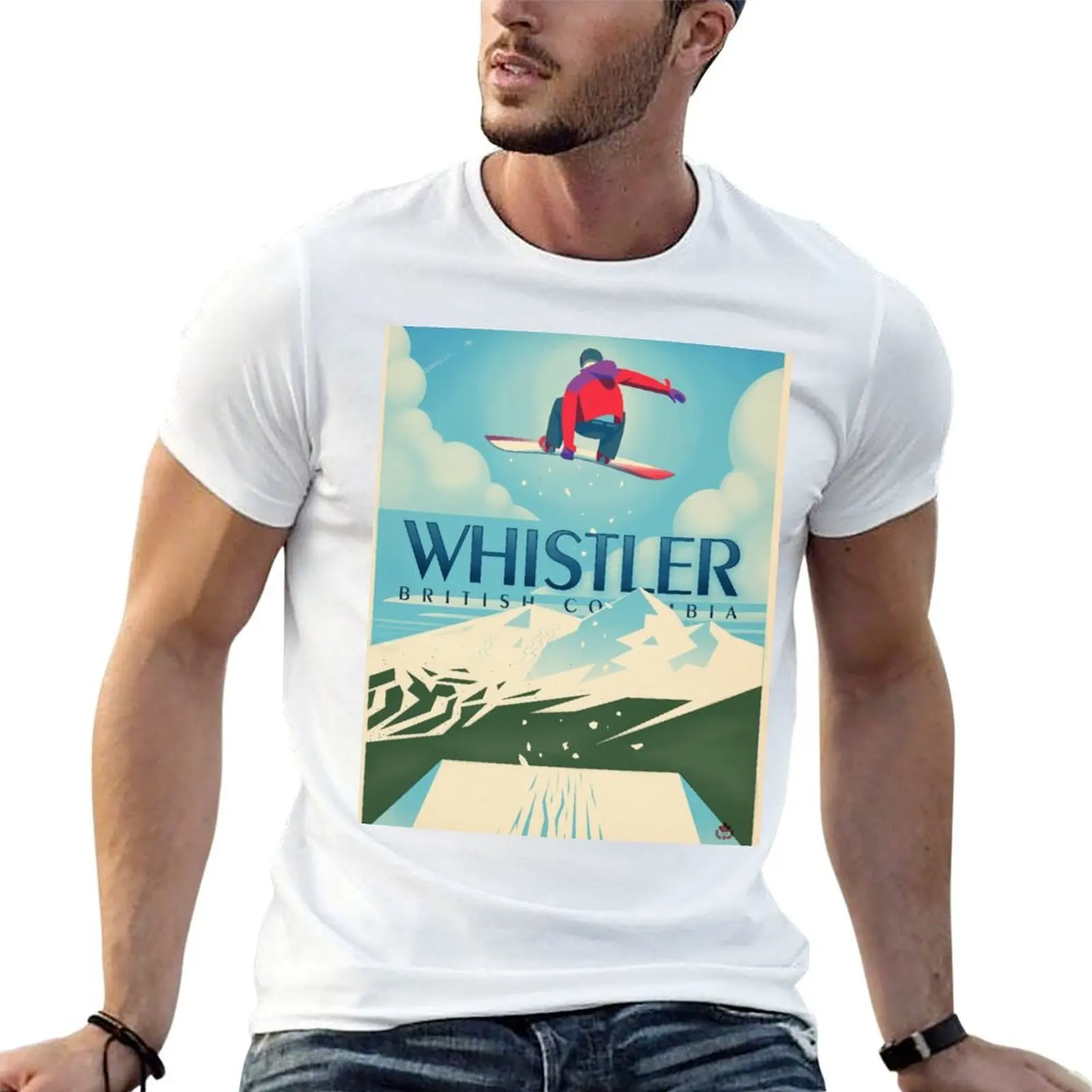 

Snowboard Booter Whistler, BC Travel Poster T-Shirt man t shirt designer t shirt for man 100 percent cotton T-Shirt