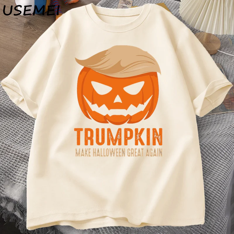 Футболка Trumpkin Pumpkin Trump для мужчин и женщин, забавная, жуткая, Make America Great Again, футболка на Хэллоуин, хлопковые топы с короткими рукавами и круглым вырезом