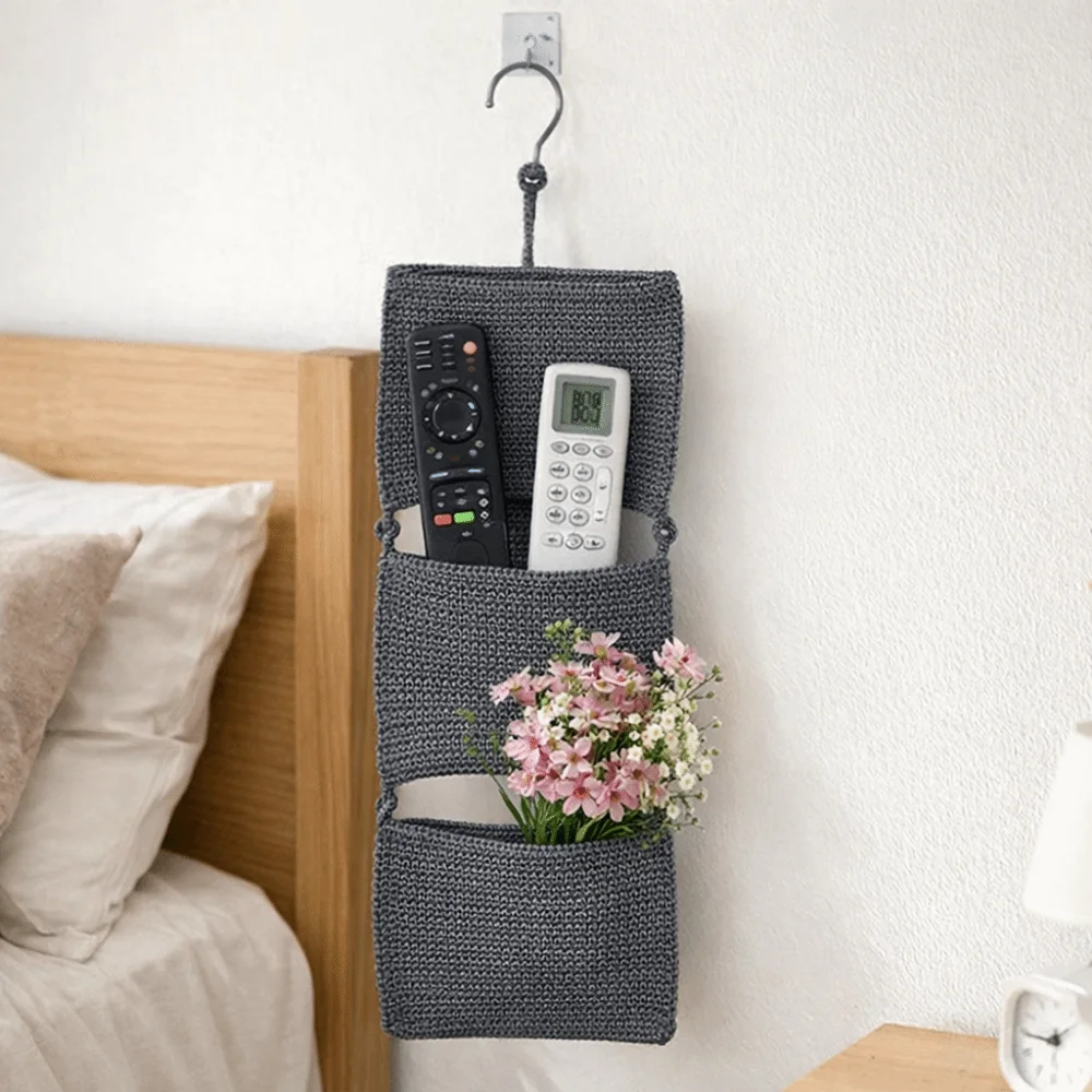 

Handwoven Three Layers Hanging Bag Washable Large Capacity Wall Mounted Storage Basket Space Saving Folding Sundry Storage Bag