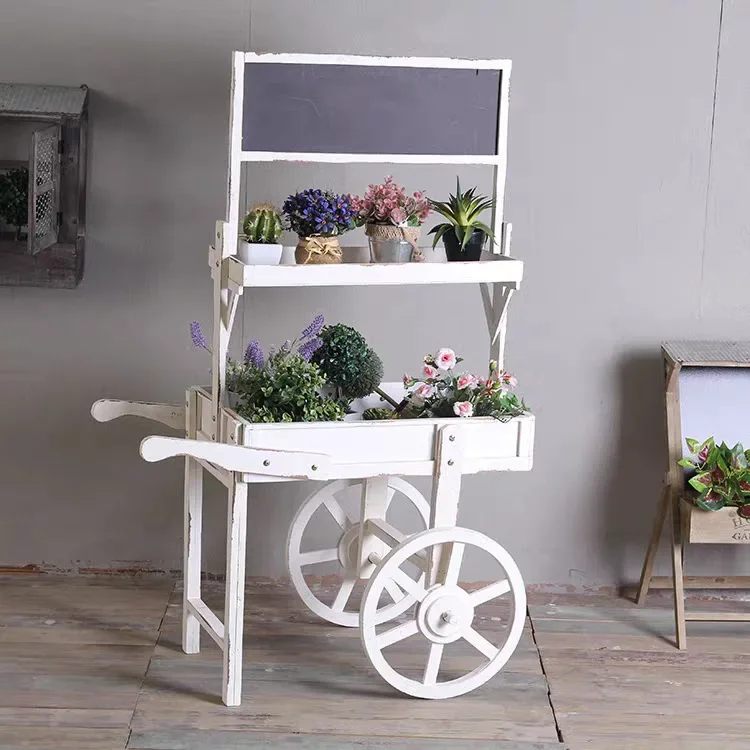 Old wood floor-to-ceiling ornaments window fresh blackboard flower stand decoration with wheels Noise Free Ventilated Design