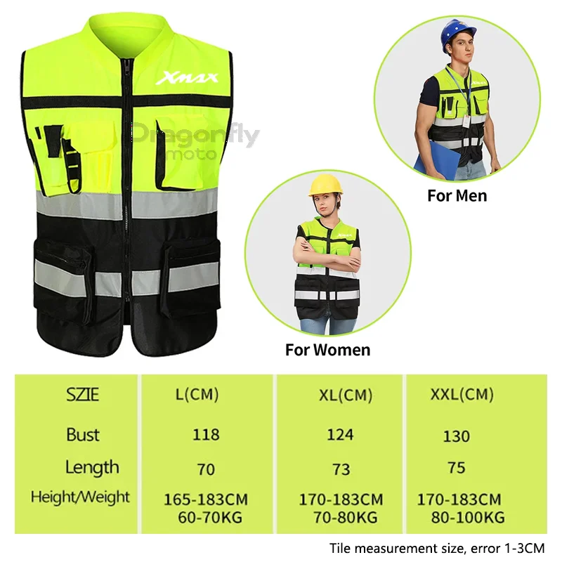 XMAX Logo Motorcycle Multi Pocket Safety Vest Night Visibility Gear For YAMAHA XMAX X-MAX 125 250 300 400