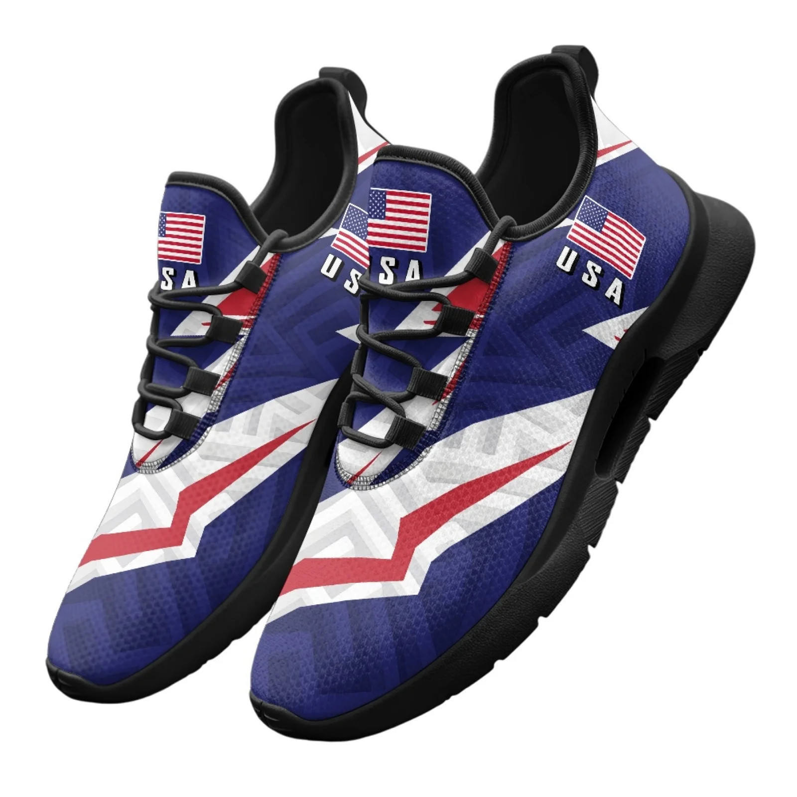 PENSTROLL 4th of July Men's Lace-Up Walking Shoes Featuring USA Flag, Mesh and EVA Flat Shoes for Everyday Autumn Wear