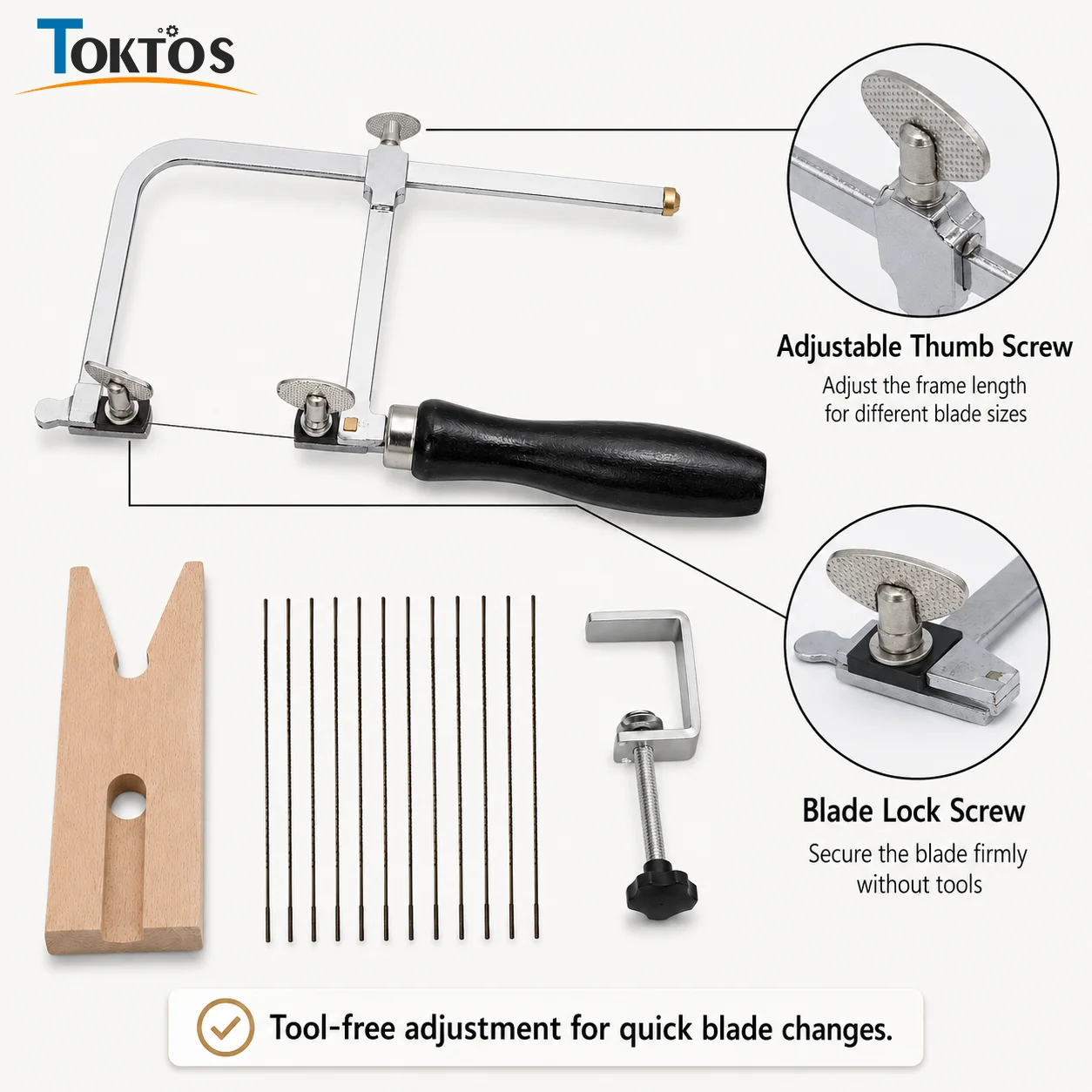 TOKTOS Adjustable Jewelry Saw Frame Set 12 Blades Jeweler Saw Bow Precision Cutting Tool for Gold Silver Wax Wood DIY Jewelry M
