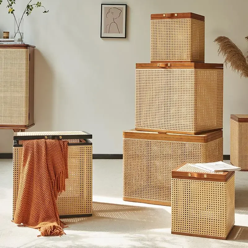 The product can be customized. Storage basket storage box PE rattan retro square