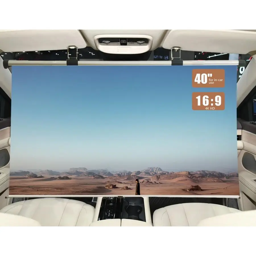 شاشة بروجيكتور للسيارة، 40 بوصة 169، سحب للأسفل وتدحرج تلقائي، قابلة للطي وصغيرة، شاشة عرض صغيرة قابلة للسحب، 4K HD