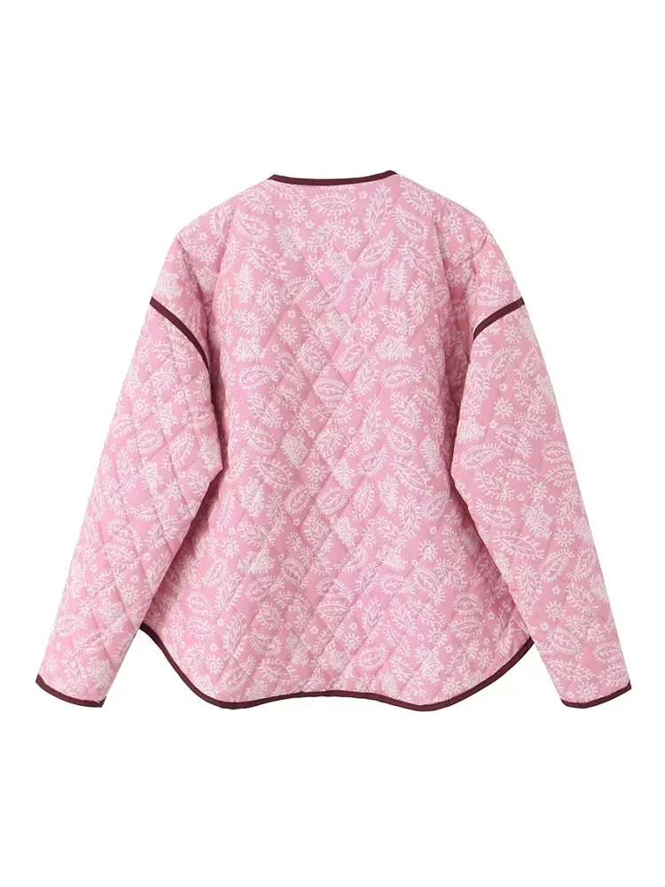 ZADATA new autumn and winter women's casual retro elegant printed pink cute long-sleeved warm and comfortable jacket