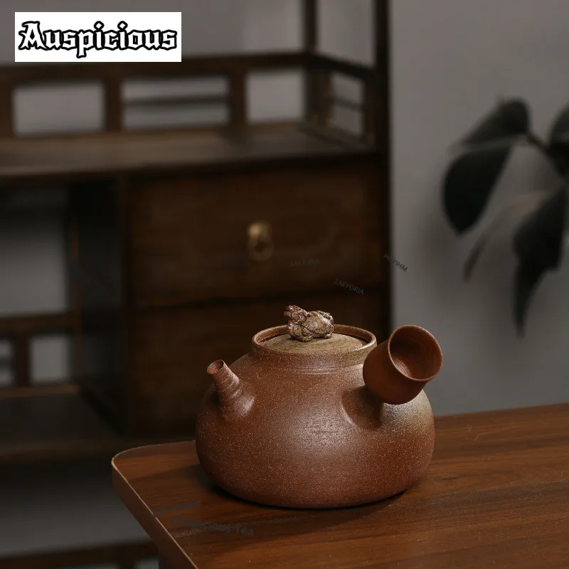 ZAEYORIA 600ml Chaozhou Gongfu Tea Firewood Burning Dragon Turtle Side Handle Pot Jumping Lid Boiling Water Sand Hammer Kettle