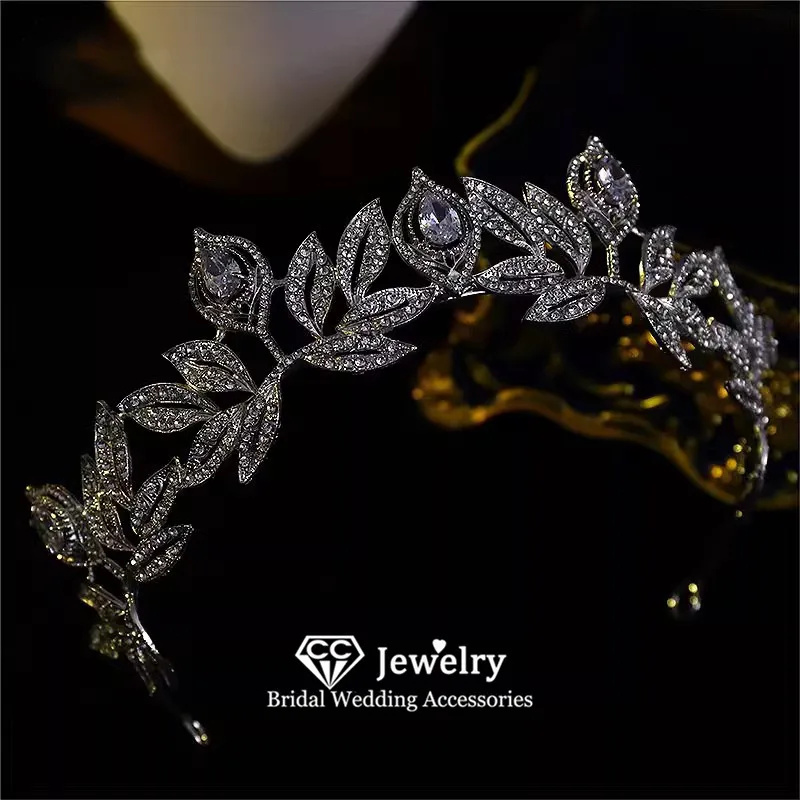 

CC Wedding Crowns Women Accessories Bridal Headbands Engagement Hair Ornaments 100% Handmade Leaf Shape Diadems Headpiece HS71