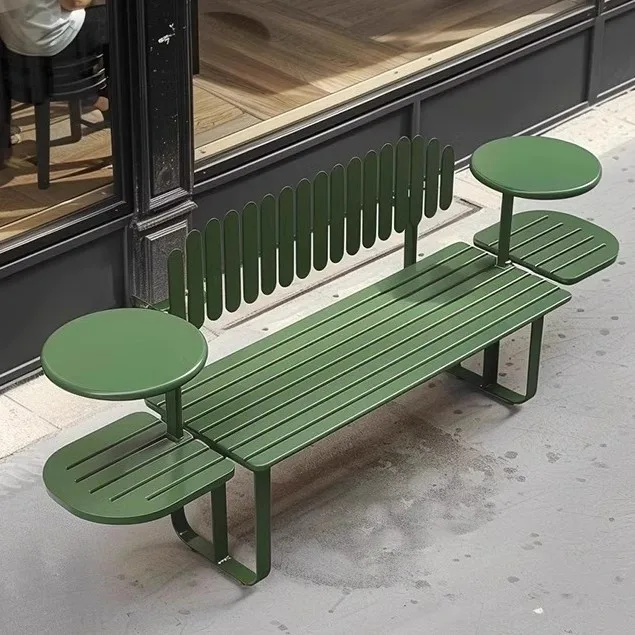 

!@Modern Creative Metal Garden Bench with Solid Wood Style for Outdoor Balcony Garden Terrace Courtyard & Shopping Mall Store
