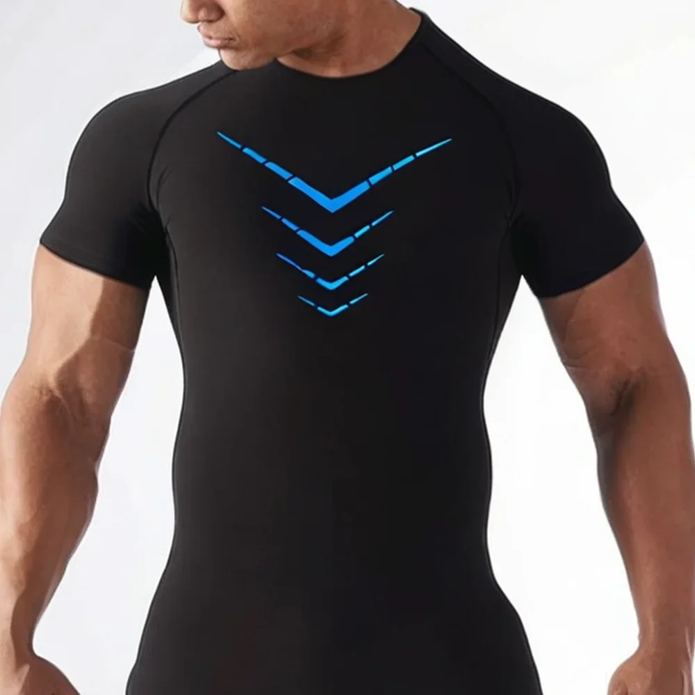 Compression Short Sleeve T-Shirt Men's Running Training Sports Wear Breathable Bodybuilding Top Workout Fitness Clothing image 3
