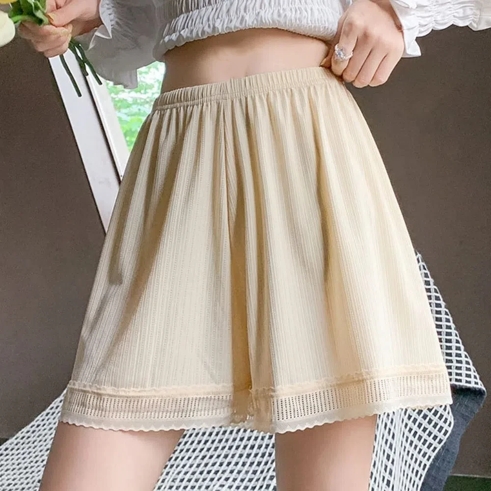 

Fashion Ice Silk High Waist Safety Pants Lace Large Size Skirt Seamless Shorts Anti-Glare Loose Summer Short Leggings Beach