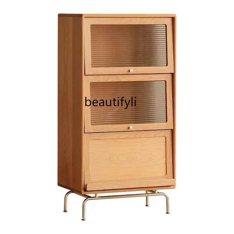 

Japanese-Style Solid Wood Magazine Bookcase Display Locker Living Room Sofa Edge Chest of Drawers Glass Storage Rack furniture