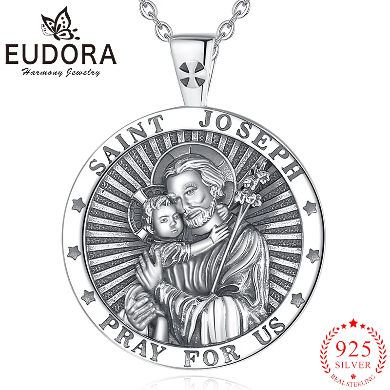 

Eudora New 925 Sterling Silver Saint Joseph Necklace Religious Amulet Pendant Vintage Jewelry Men Women Personality Gifts