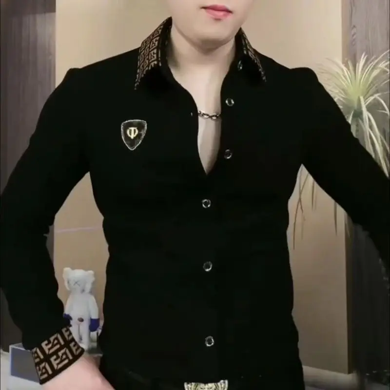 

Fashionable Men's Long-sleeved Polo Shirt Fashionable Lapel Casual Trendy T-shirt