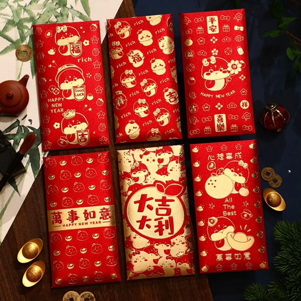 Envelopes vermelhos tradicionais chineses, 6 peças, bênção hongbao, sacos de dinheiro da sorte, pacote de dinheiro de papel, suprimentos para festival de primavera